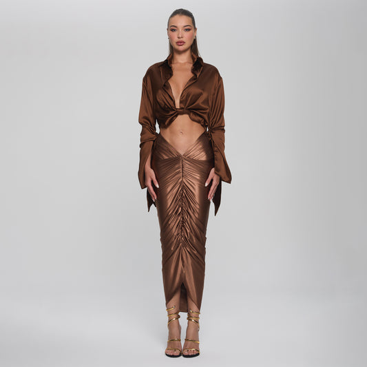 SOPHIA CROPPED BLOUSE  - CHOCOLATE