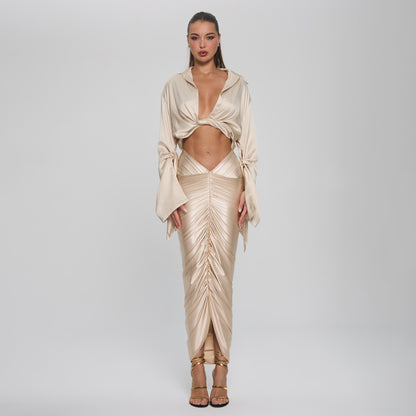 SOPHIA CROPPED BLOUSE  - CHAMPAGNE