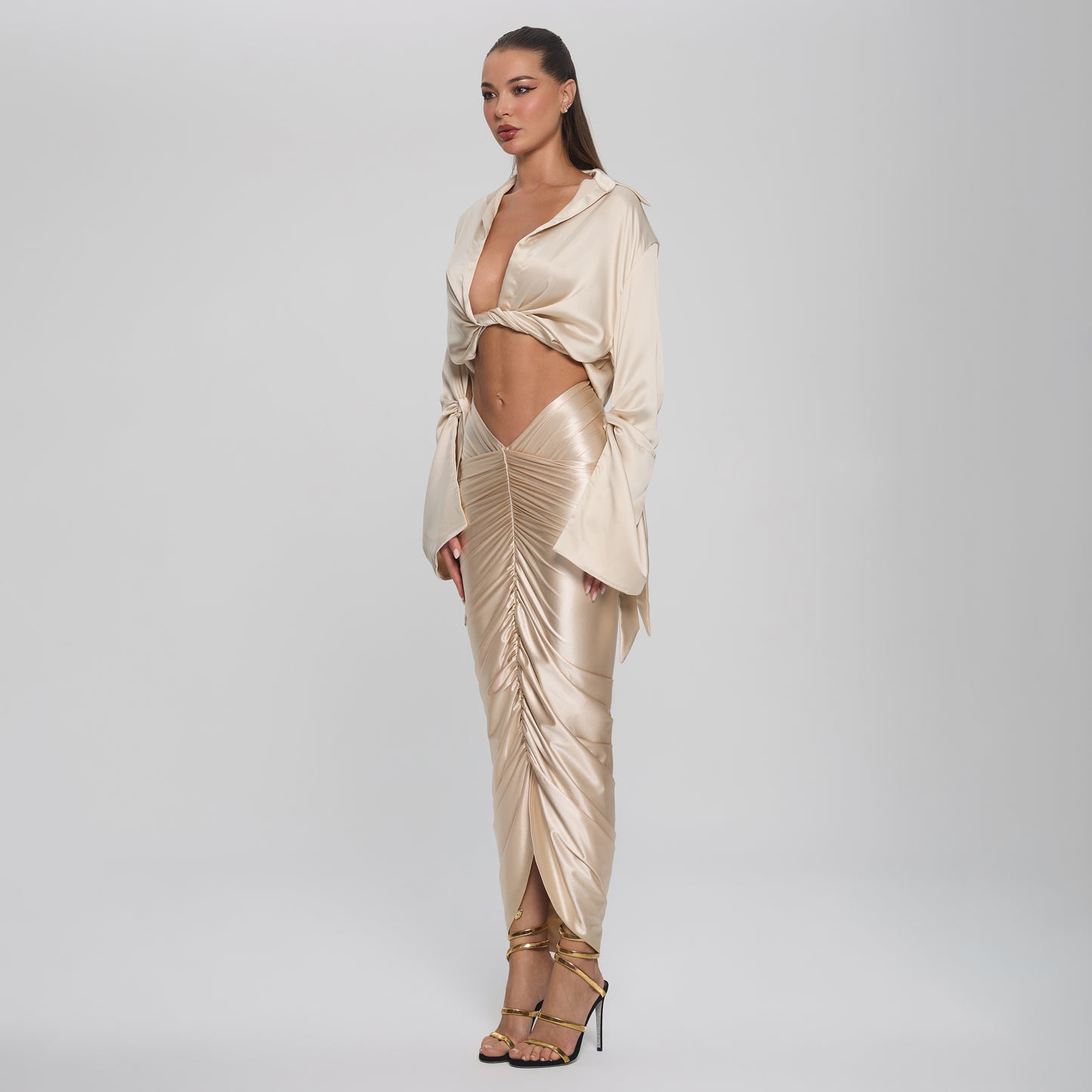 SOPHIA CROPPED BLOUSE  - CHAMPAGNE