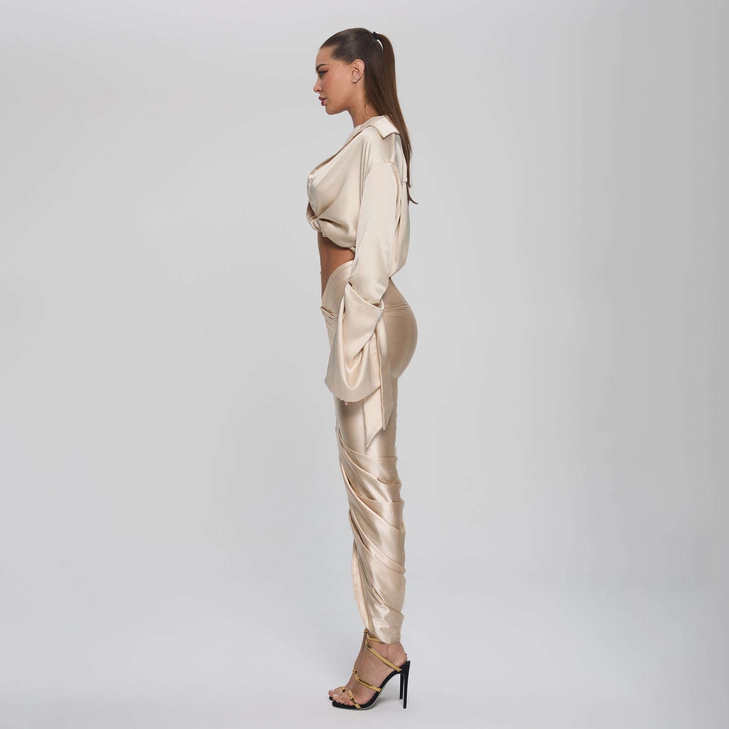 SOPHIA CROPPED BLOUSE  - CHAMPAGNE