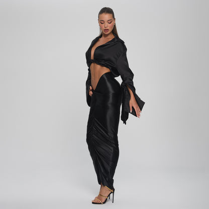 SOPHIA CROPPED BLOUSE  - BLACK